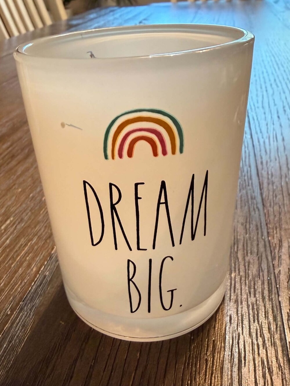 Rae Dunn "Dream Big" Rainbow Glass Cup, 4" Tall × 3" Diameter
